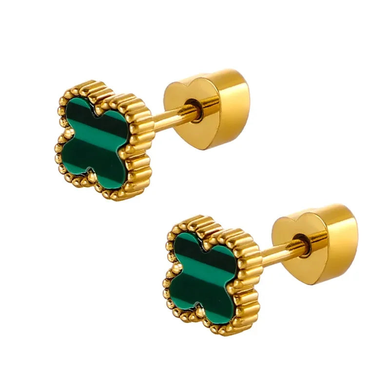 Red, black, white, green clover earrings