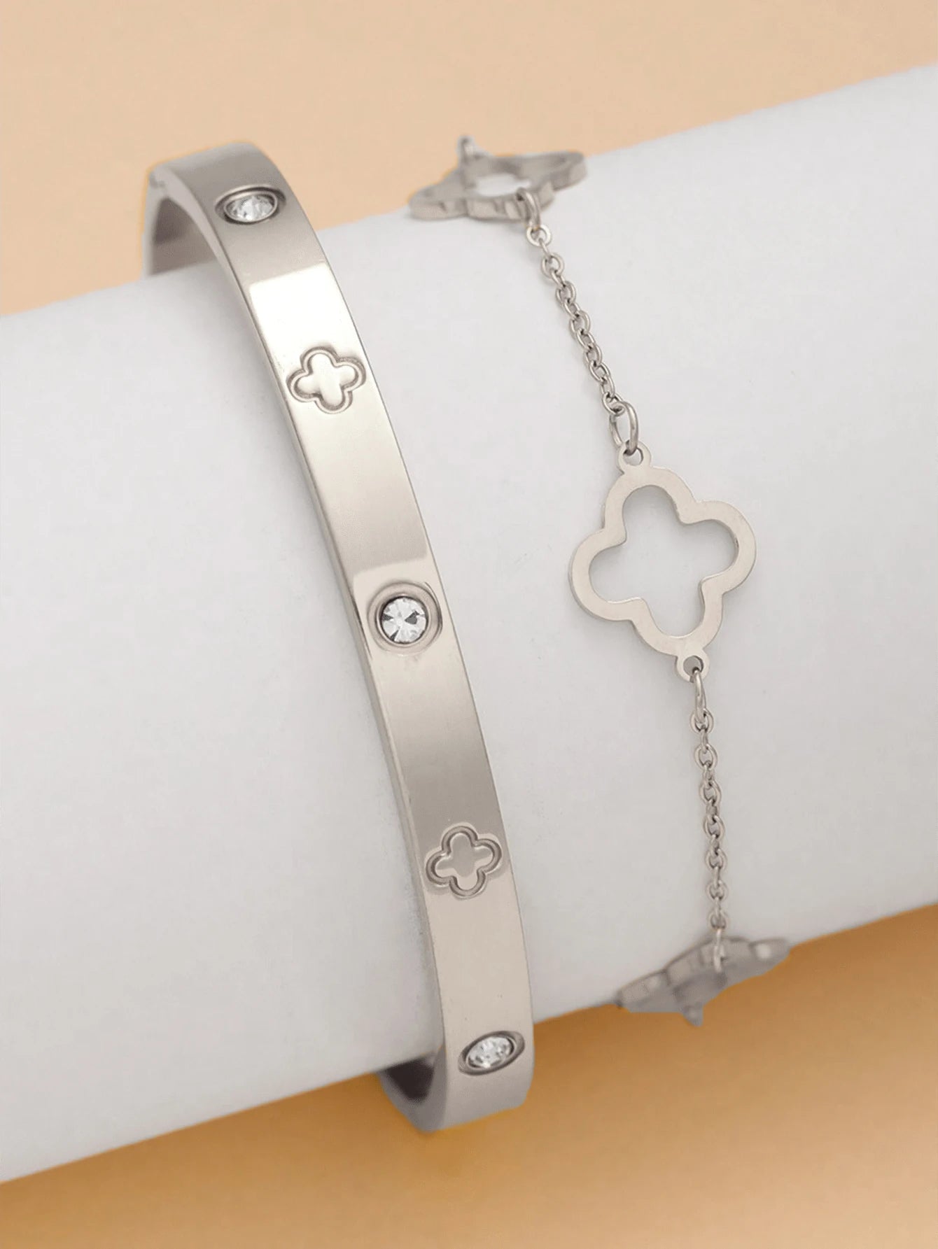 Love bracelet and hollow clover bracelet combo