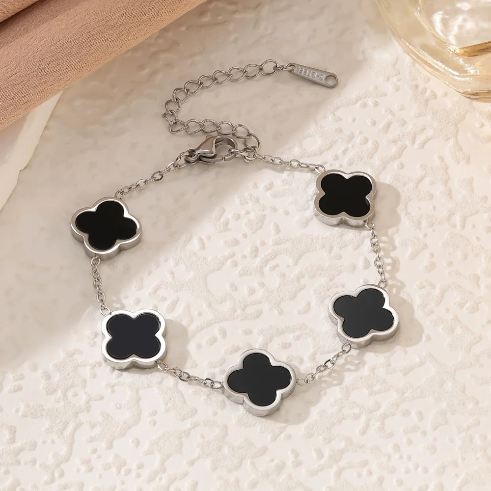 Gold/silver clover bracelet black, white, green, red