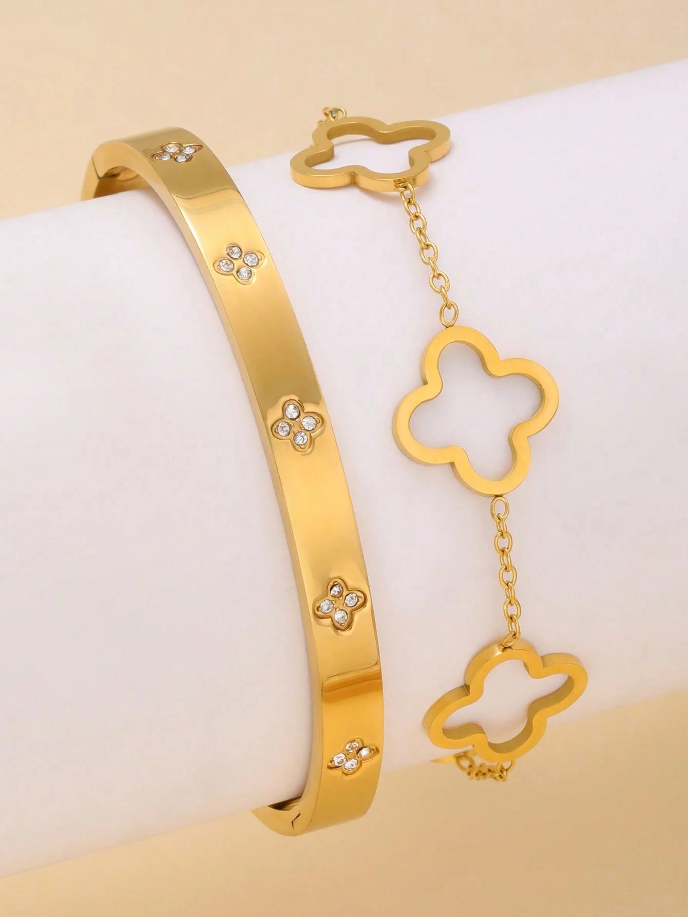 Love bracelet and hollow clover bracelet combo