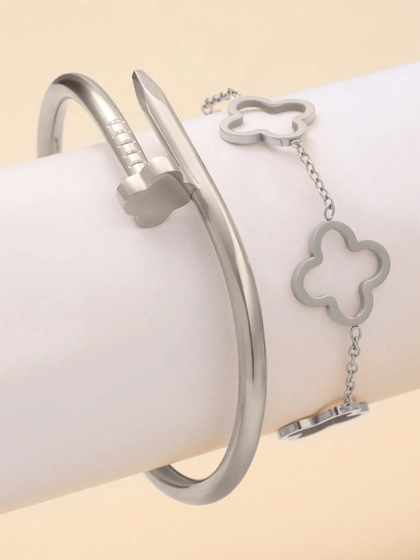 Love bracelet and hollow clover bracelet combo