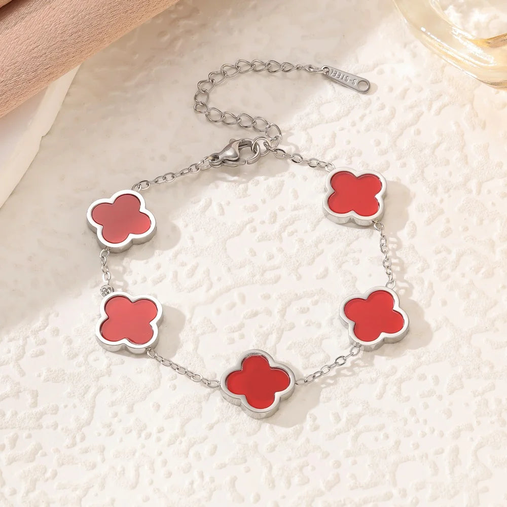 Gold/silver clover bracelet black, white, green, red