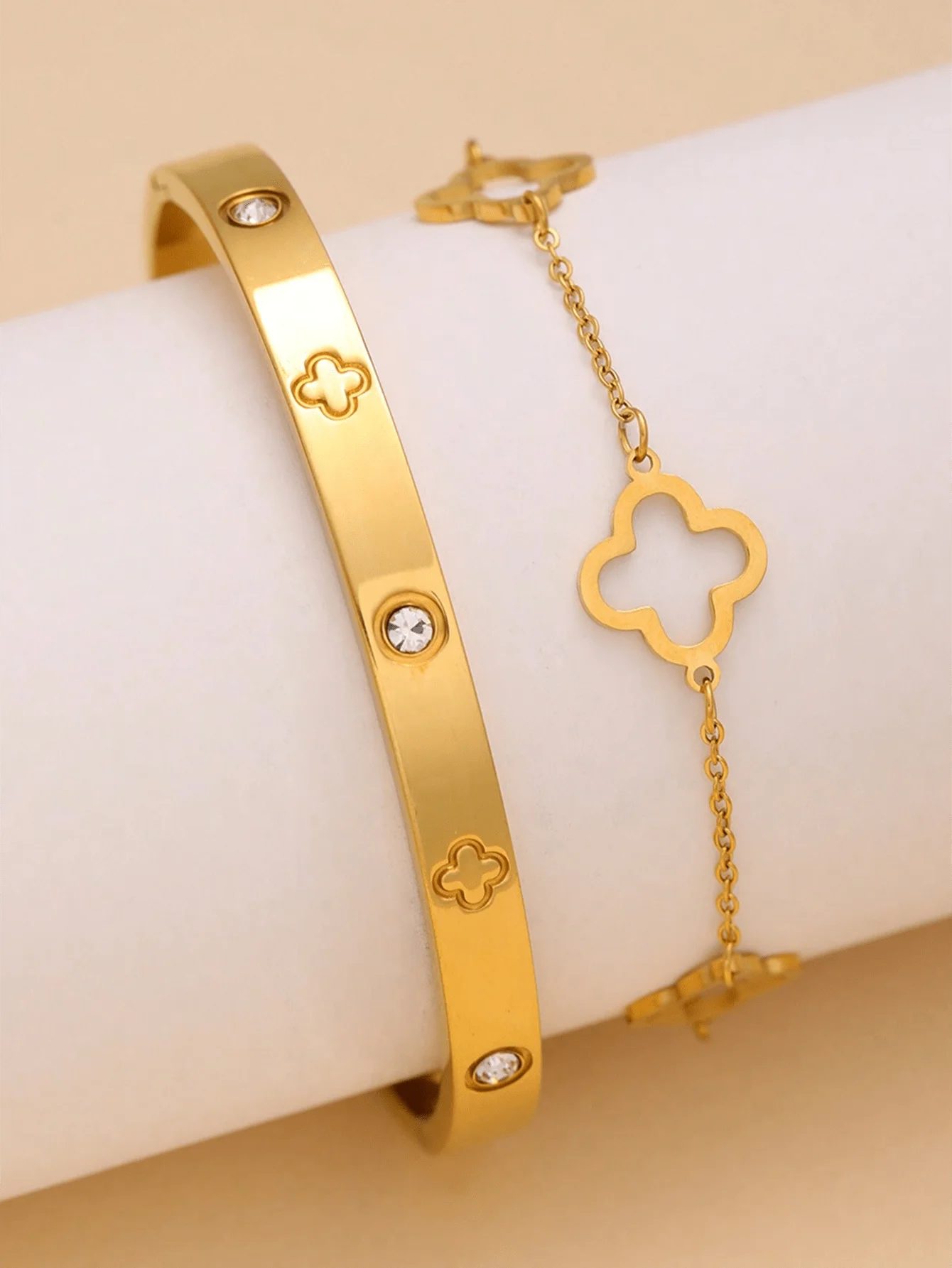 Love bracelet and hollow clover bracelet combo