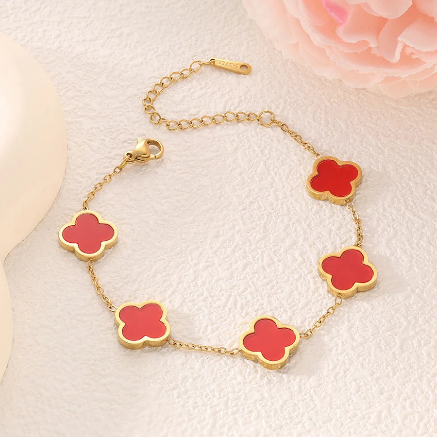 Gold/silver clover bracelet black, white, green, red