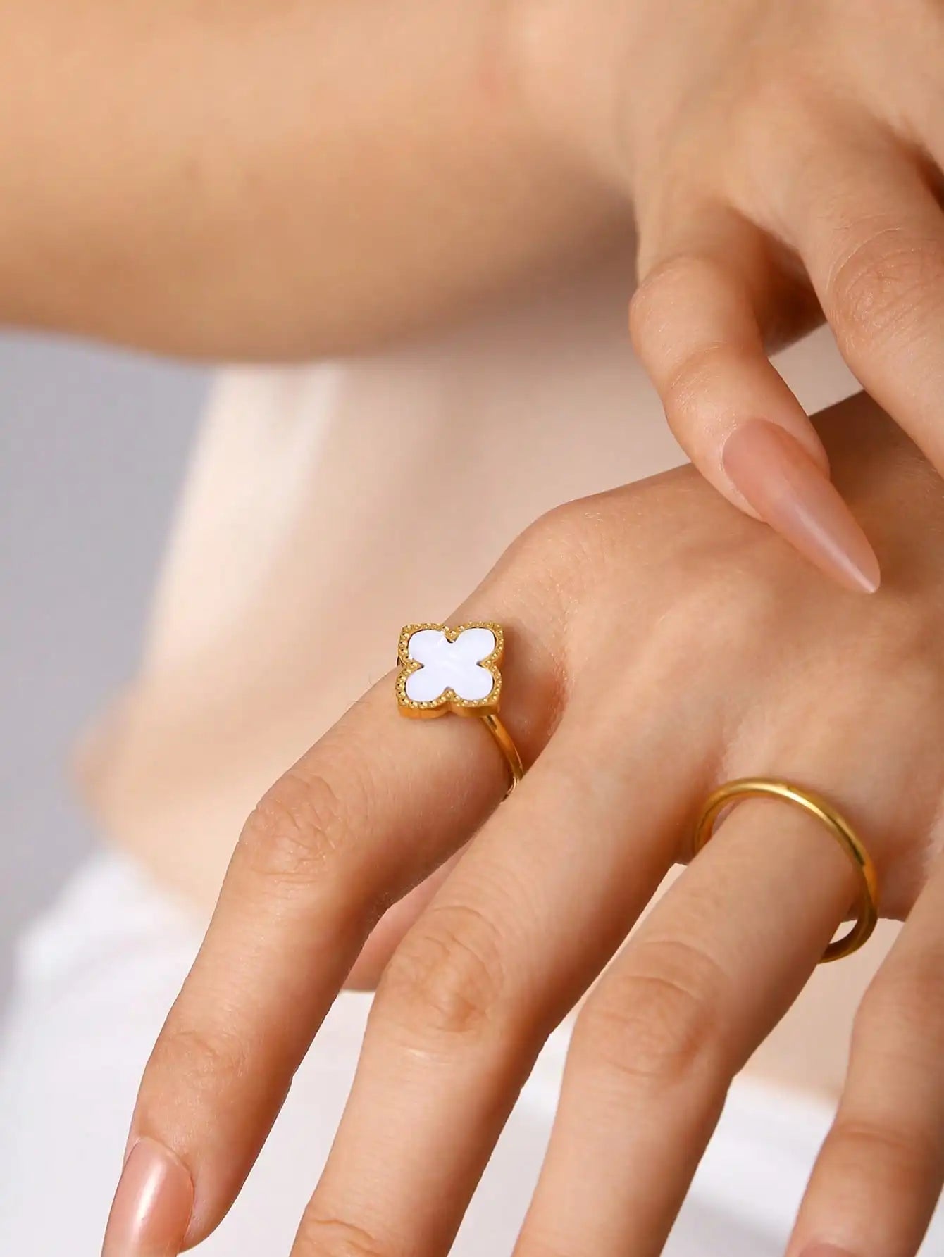 White Clover bangle and clover ring set