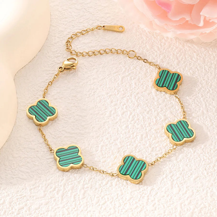 Gold/silver clover bracelet black, white, green, red