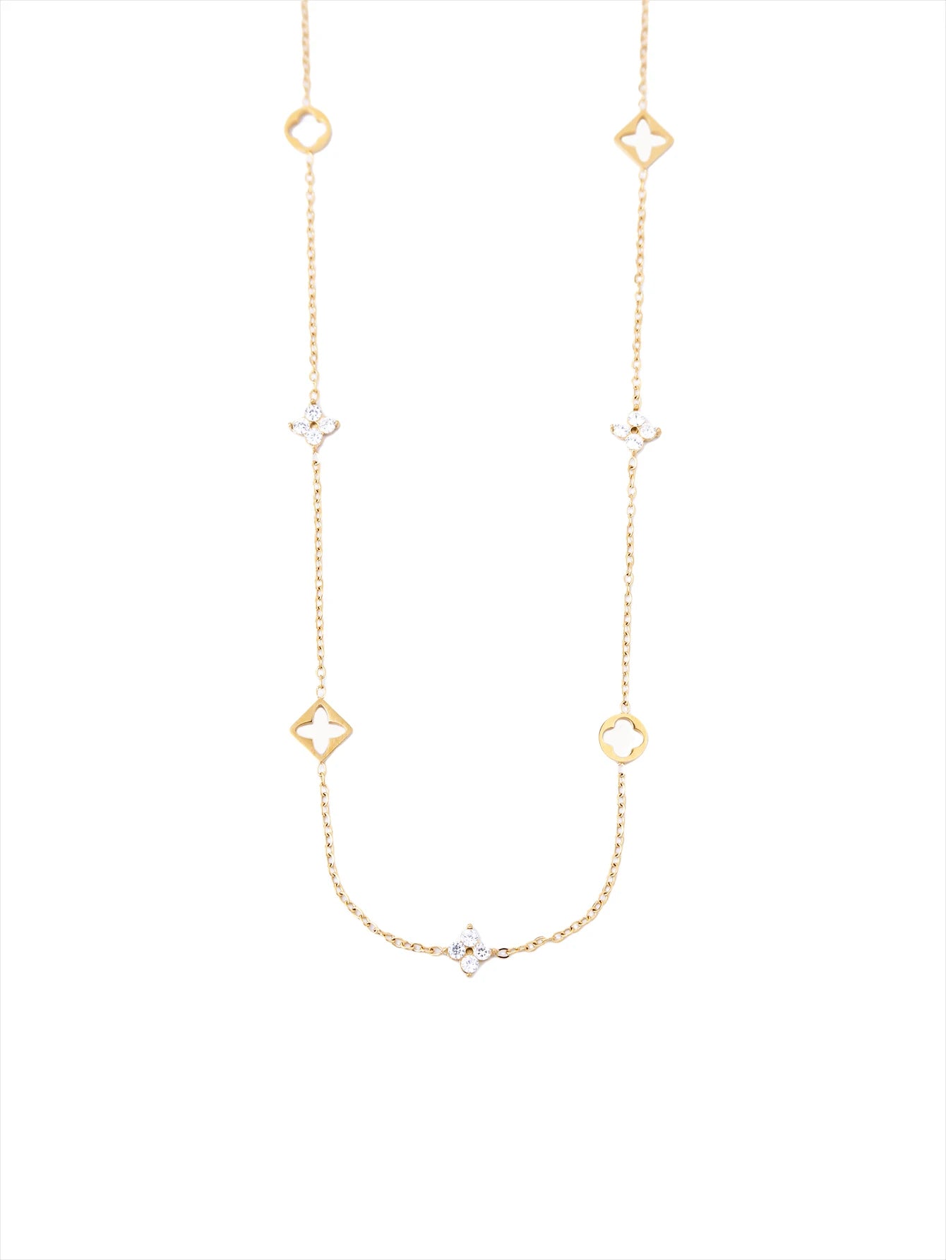 Hollow/diamond clover necklace