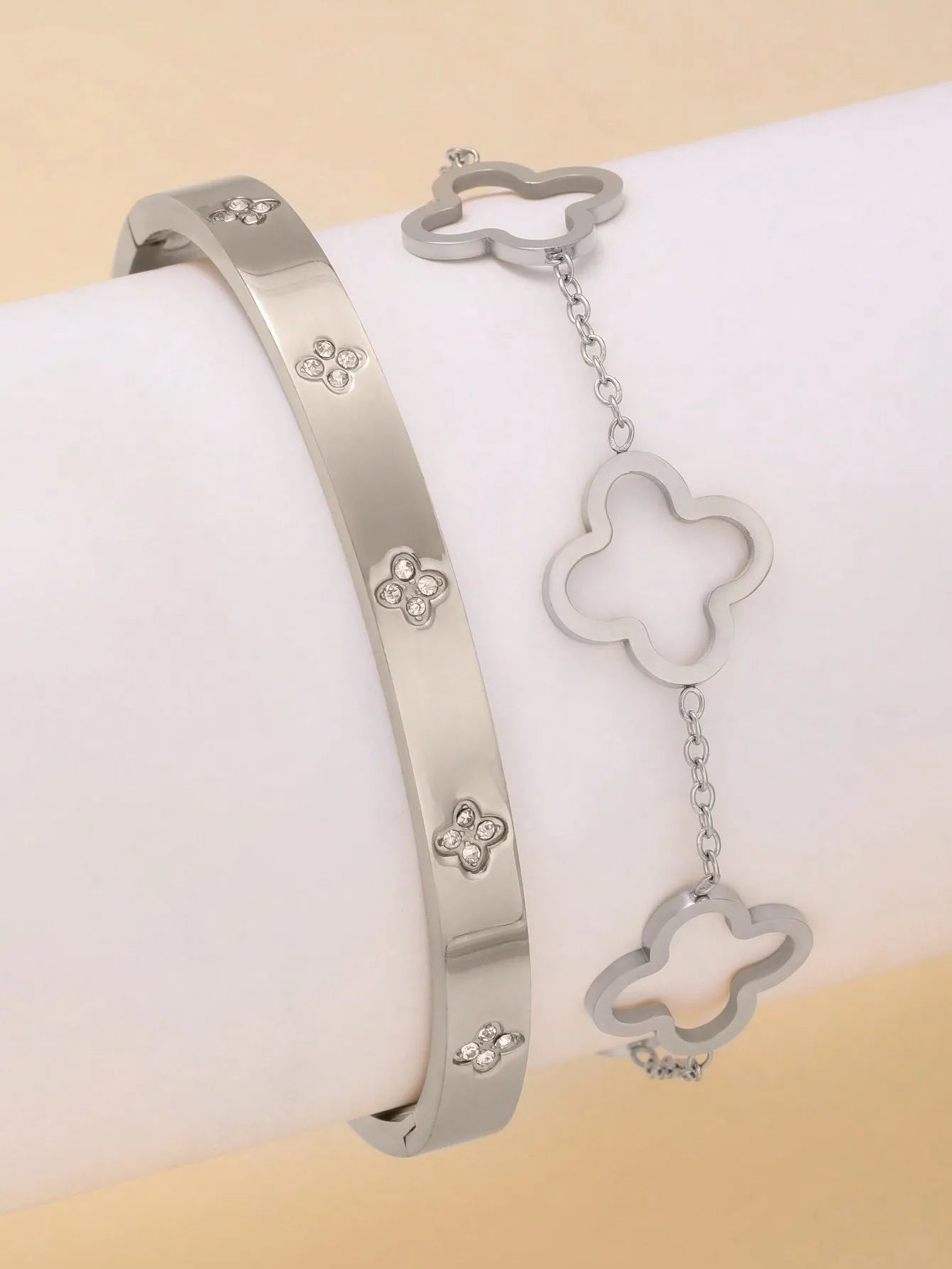Love bracelet and hollow clover bracelet combo