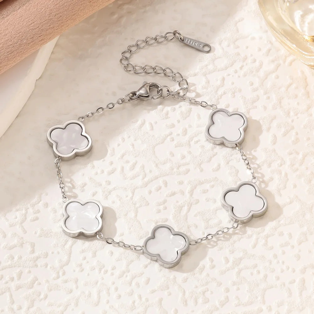 Gold/silver clover bracelet black, white, green, red