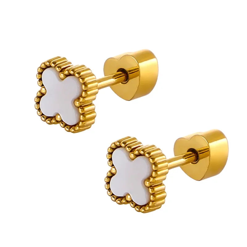 Red, black, white, green clover earrings